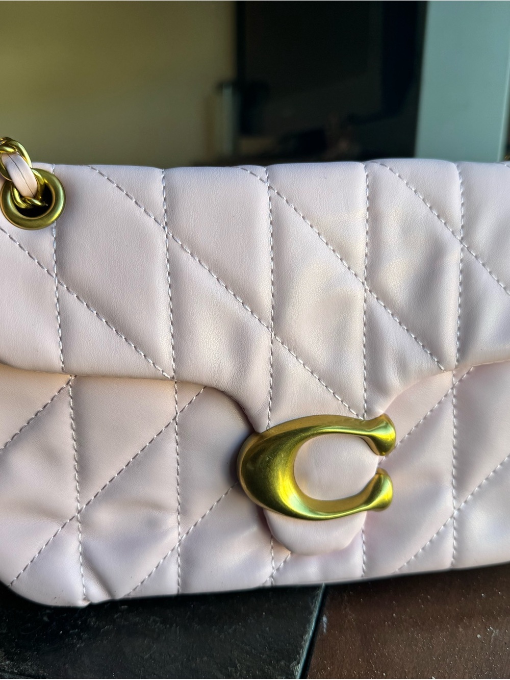 Quilted Pale Pink Shoulder Bag with Gold Accent